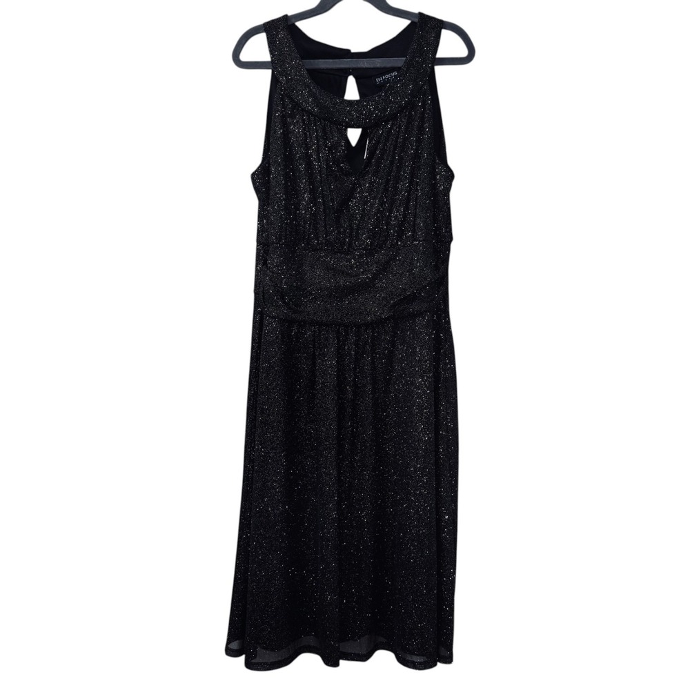 En Focus Petite Size 10P Black Gold Shimmer Cocktail Dress Holiday Party Glam